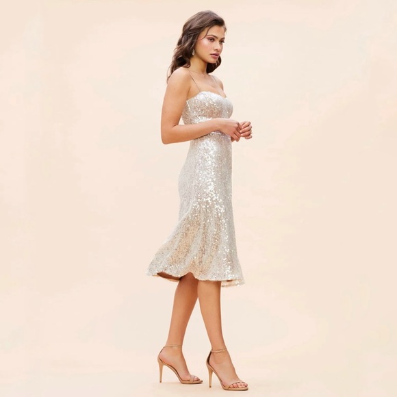 Dress the Population Dresses & Skirts - Dress The Population NWT ‘Antonia’ Sequins & Lace Dress in Off White Size Small